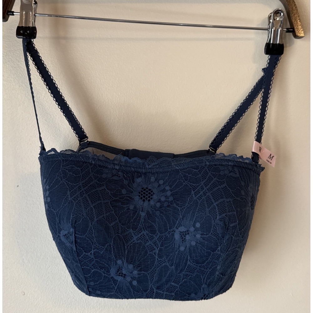 Navy Lace Bandeau Bralette with Removable Straps